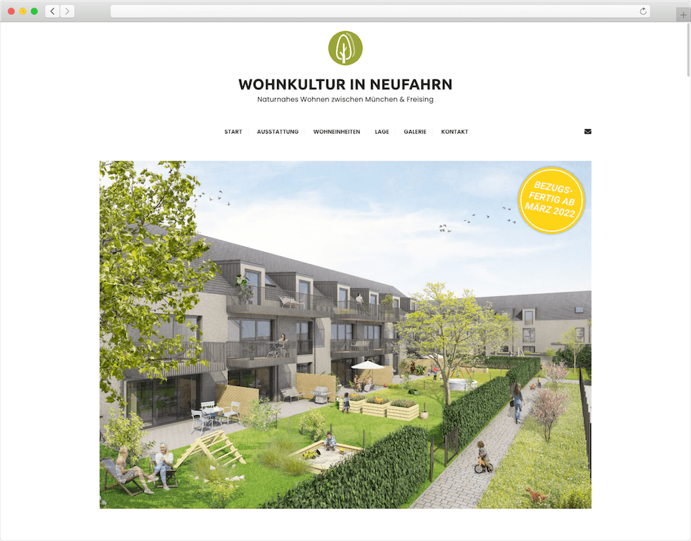 Vermarktungswebseite Naturnahes Wohnenquartier, Neufahrn bei München